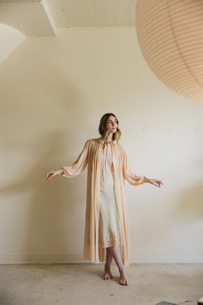 1930s crepe silk chiffon baby pink lingerie robe