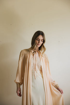1930s crepe silk chiffon baby pink lingerie robe