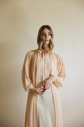 1930s crepe silk chiffon baby pink lingerie robe