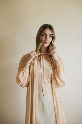 1930s crepe silk chiffon baby pink lingerie robe