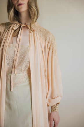 1930s crepe silk chiffon baby pink lingerie robe