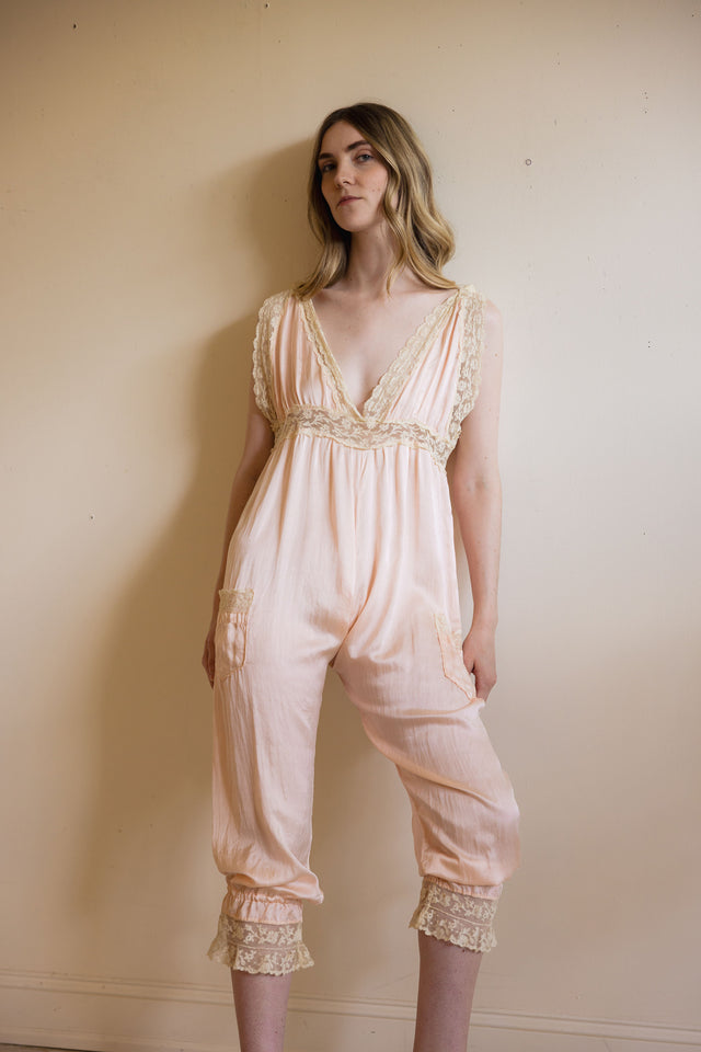 1930s lingerie silk lace jumpsuit