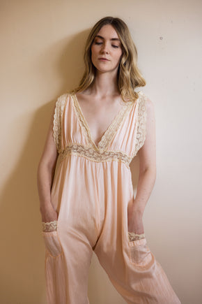1930s lingerie silk lace jumpsuit
