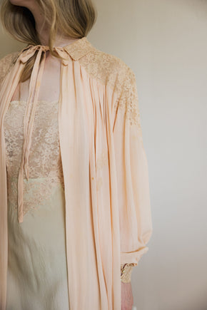 1930s crepe silk chiffon baby pink lingerie robe