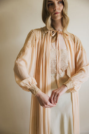 1930s crepe silk chiffon baby pink lingerie robe