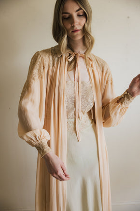 1930s crepe silk chiffon baby pink lingerie robe