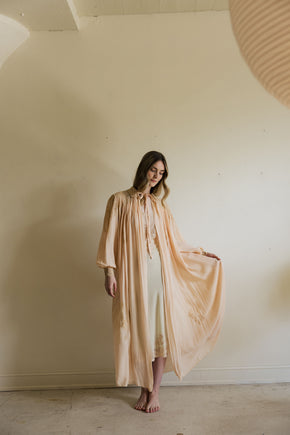 1930s crepe silk chiffon baby pink lingerie robe