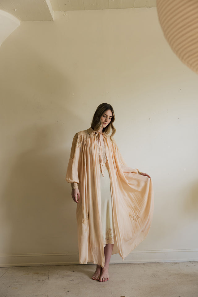 1930s crepe silk chiffon baby pink lingerie robe