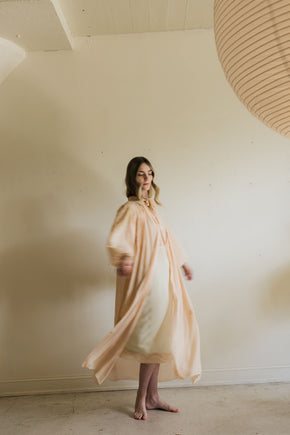 1930s crepe silk chiffon baby pink lingerie robe