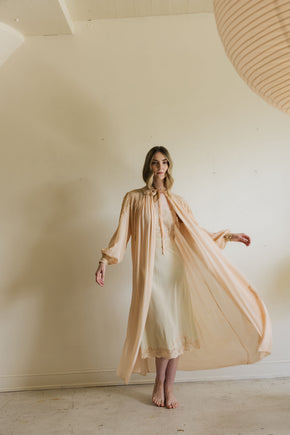 1930s crepe silk chiffon baby pink lingerie robe