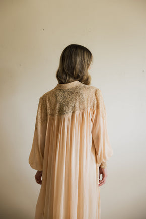 1930s crepe silk chiffon baby pink lingerie robe