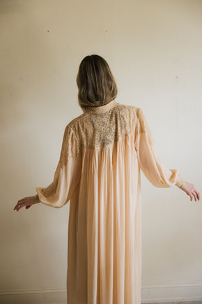 1930s crepe silk chiffon baby pink lingerie robe