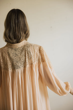 1930s crepe silk chiffon baby pink lingerie robe