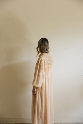 1930s crepe silk chiffon baby pink lingerie robe