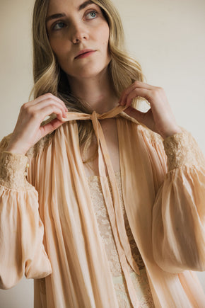 1930s crepe silk chiffon baby pink lingerie robe