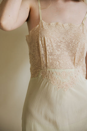 1930s pistachio silk lace slip