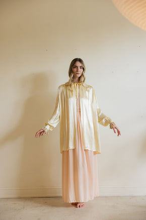 1930s yellow silk satin lingerie coat