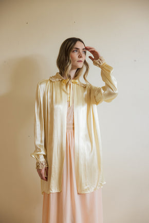 1930s yellow silk satin lingerie coat