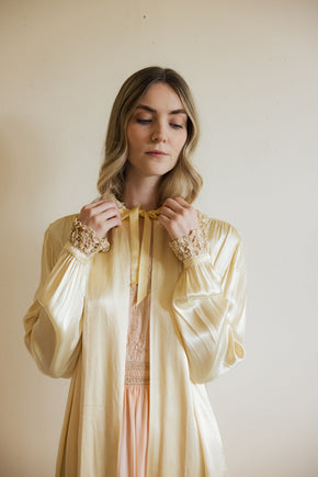 1930s yellow silk satin lingerie coat