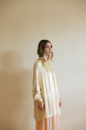1930s yellow silk satin lingerie coat