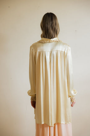 1930s yellow silk satin lingerie coat