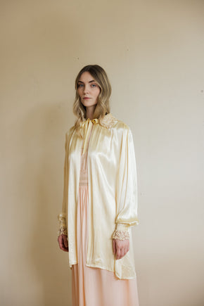1930s yellow silk satin lingerie coat