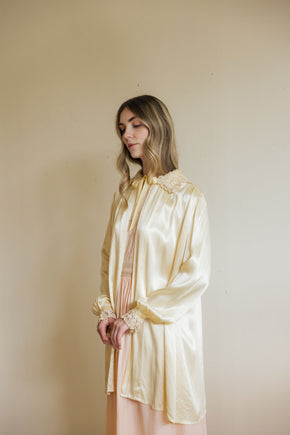 1930s yellow silk satin lingerie coat