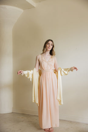 1930s yellow silk satin lingerie coat