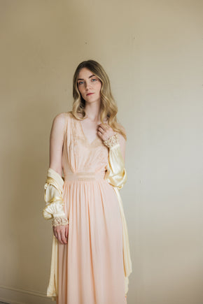 1930s yellow silk satin lingerie coat