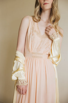 1930s yellow silk satin lingerie coat
