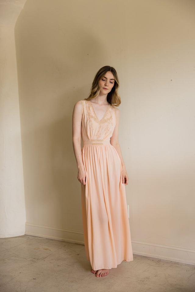 1930s peach silk lace lingerie gown