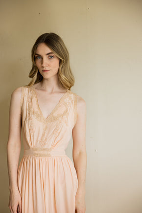 1930s peach silk lace lingerie gown