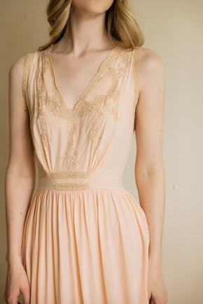 1930s peach silk lace lingerie gown