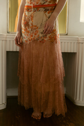 1920s Jacques of Chicago silk chiffon lace evening dress