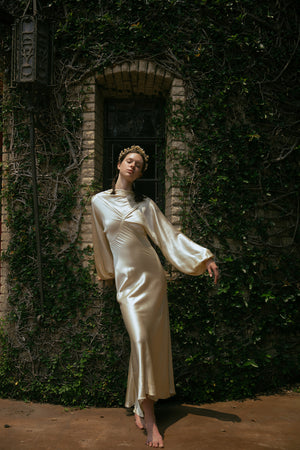 1930s crepe back satin wedding gown