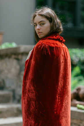 1920s red silk velvet evening cape