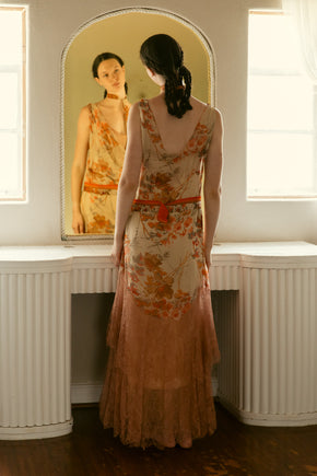 1920s Jacques of Chicago silk chiffon lace evening dress