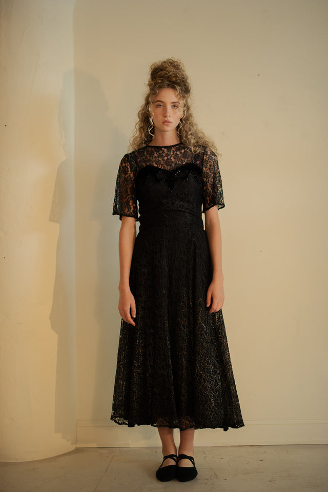 1940s chantilly lace evening gown