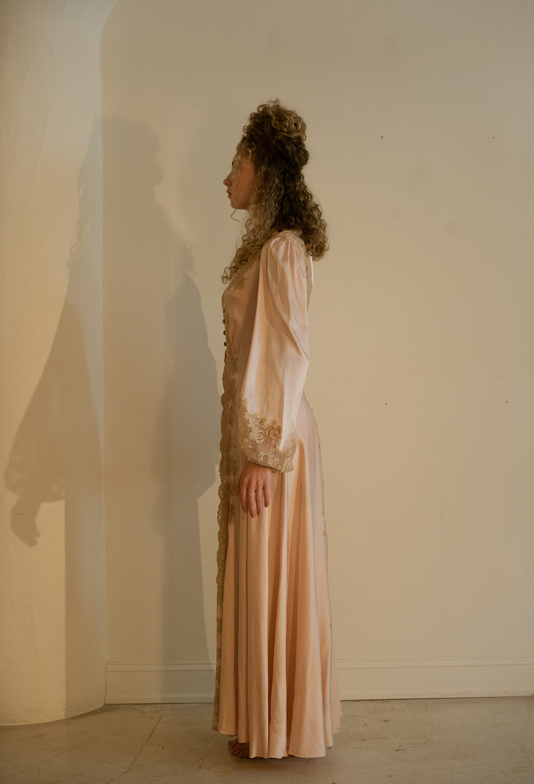 1930s silk lace balloon sleeve peignoir