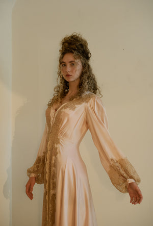 1930s silk lace balloon sleeve peignoir