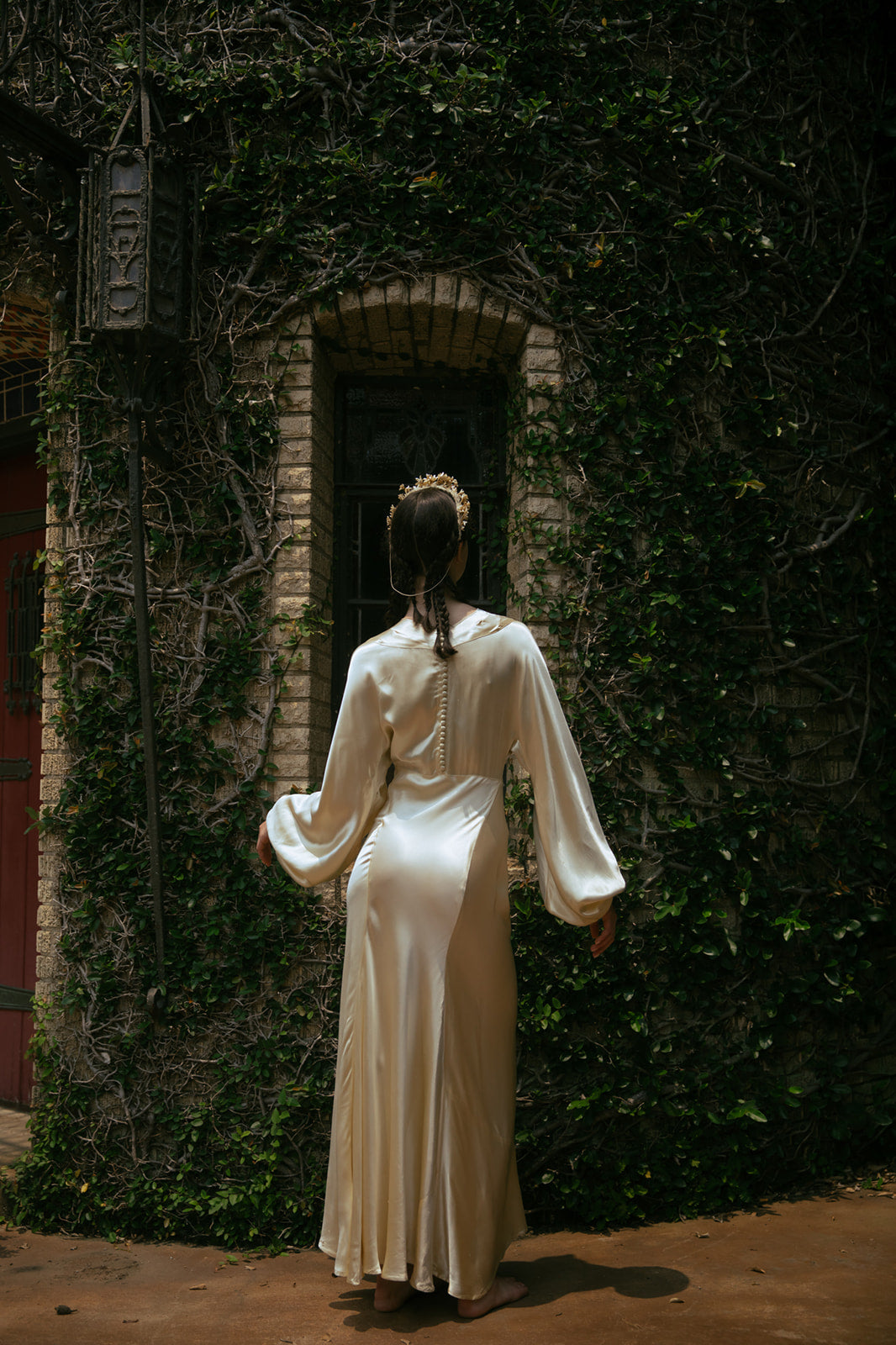 1930s crepe back satin wedding gown