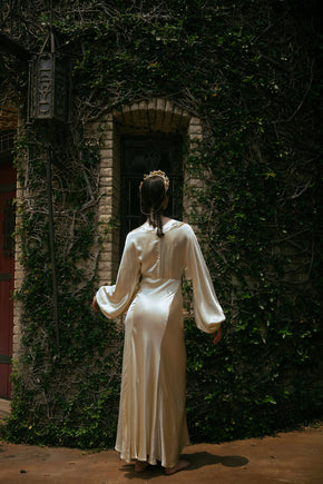 1930s crepe back satin wedding gown