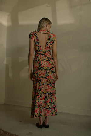 1930s floral silk open back gown