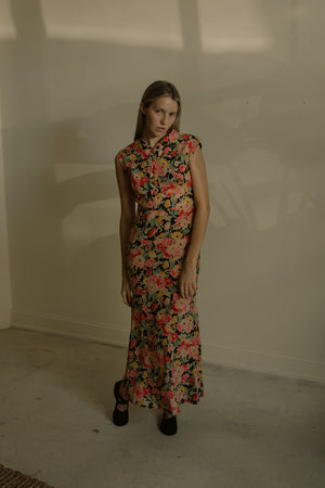 1930s floral silk open back gown