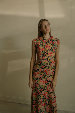 1930s floral silk open back gown