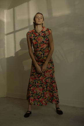 1930s floral silk open back gown