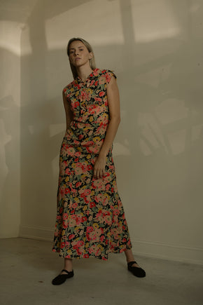 1930s floral silk open back gown