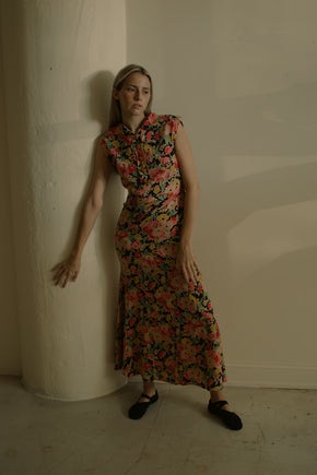 1930s floral silk open back gown