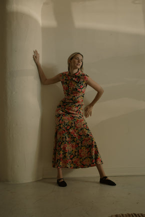1930s floral silk open back gown
