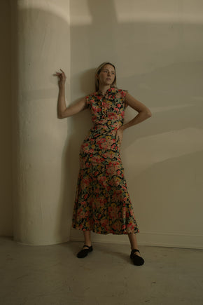 1930s floral silk open back gown